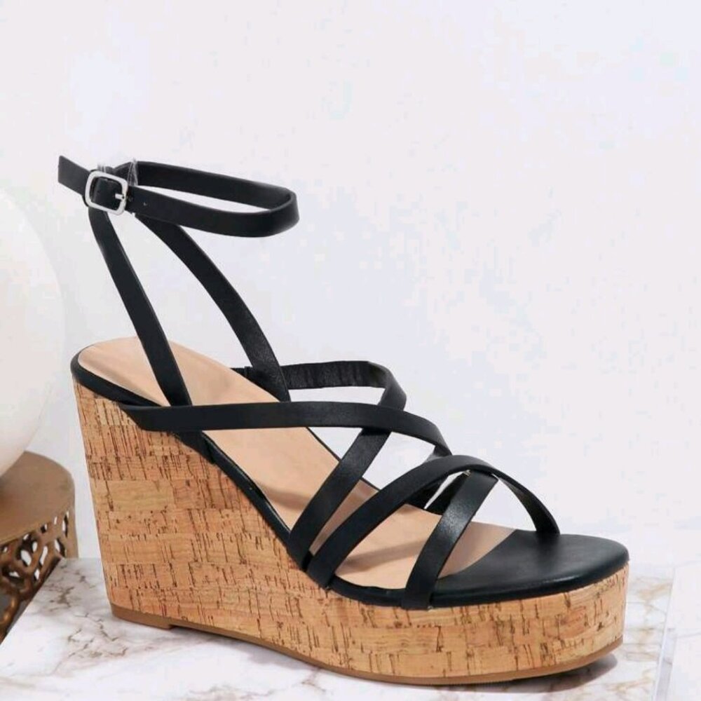Black Strappy Wedges